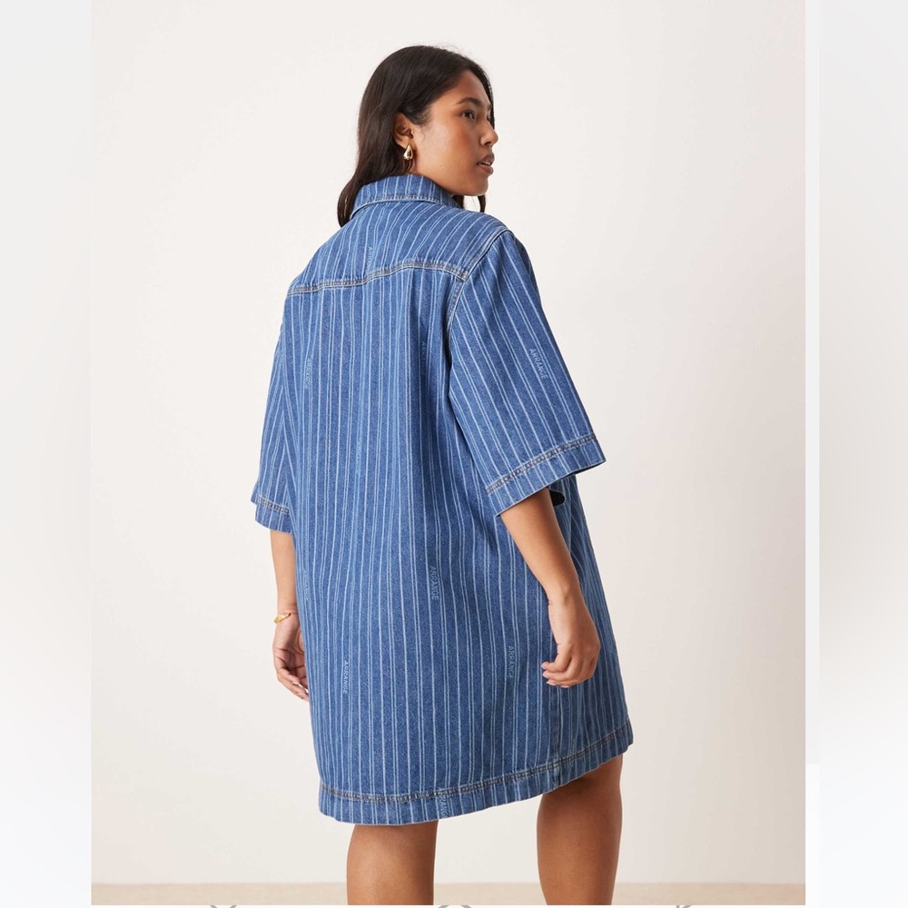 ARRANGE Curve Denim Stripe Shirt Dress Size 20 Blue Mini - Picture 2 of 4